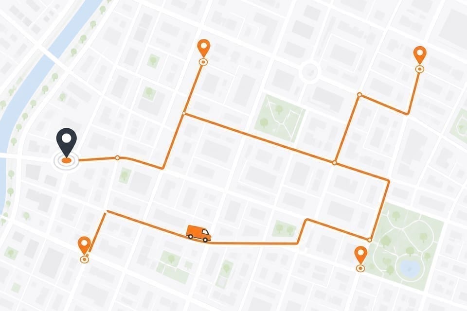 Last Mile Express Pulse Orange delivery route on a light metro map